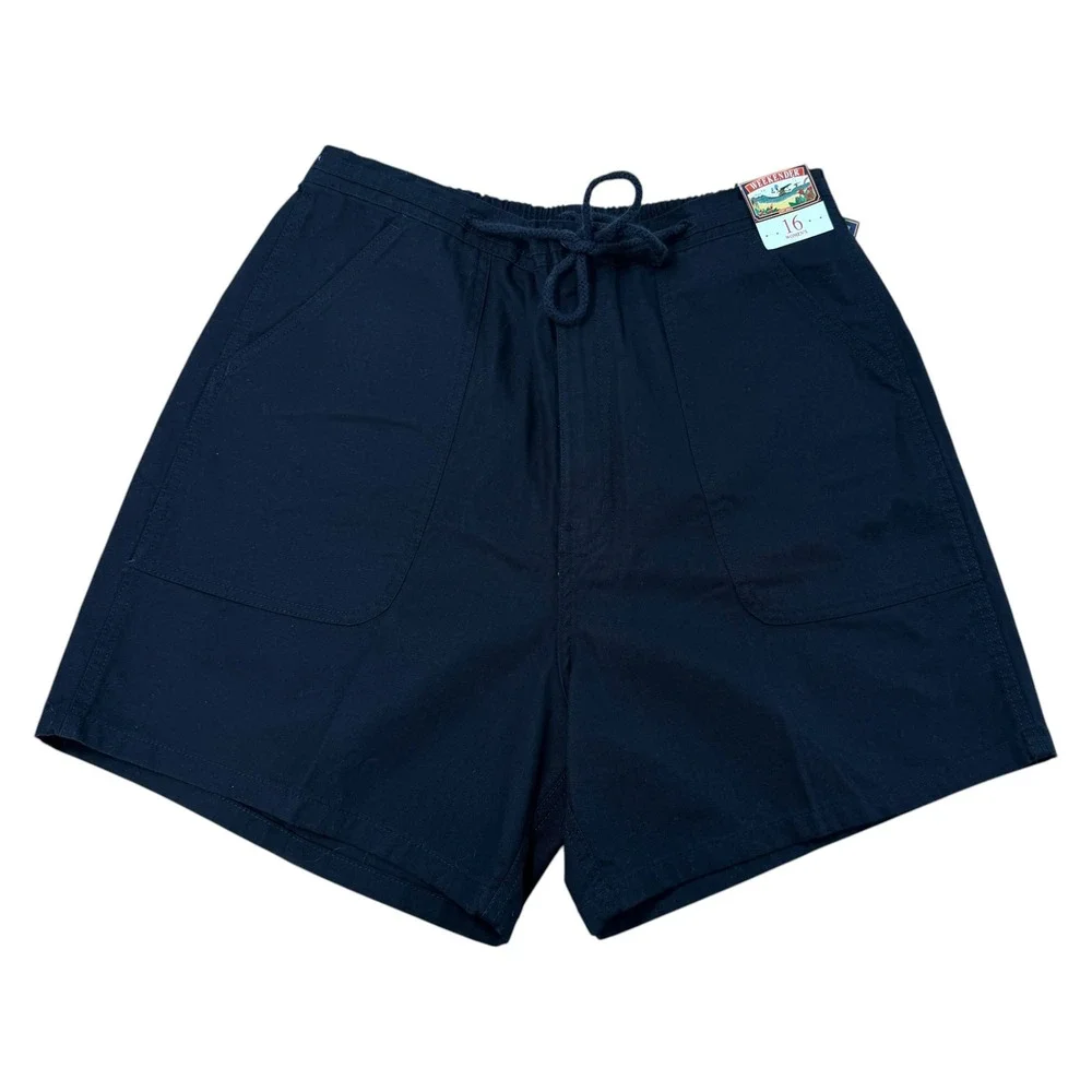VTG Weekender Deck Shorts Womens 16 Black Organic Cotton‎ Elastic Drawstring NWT